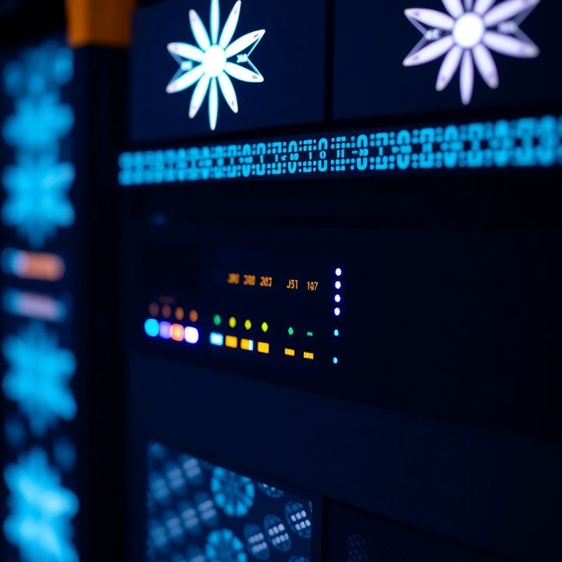 Serverový rack s indikátormi technického SEO
